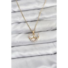 Clariss 316L Çelik Zincir Gold Renk Kalp ve Fiyonk Model Zirkon Taşlı Kadın Kolye