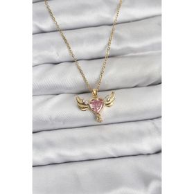 Clariss 316L Çelik Zincir Gold Renk Kanatlı Kalp Model Zirkon Taşlı Kadın Kolye