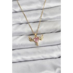Clariss 316L Çelik Zincir Gold Renk Kanatlı Kalp Model Zirkon Taşlı Kadın Kolye