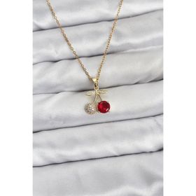 Clariss 316L Çelik Zincir Gold Renk Kiraz Model Zirkon Taşlı Kadın Kolye