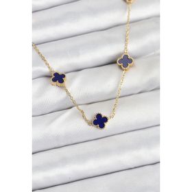 Clariss 316L Çelik Zincir Gold Renk Lacivert Baby Boy Yonca Kadın Kolye