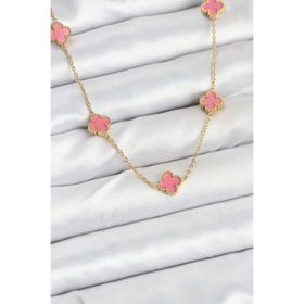 Clariss 316L Çelik Zincir Gold Renk Pembe Baby Boy Yonca Kadın Kolye