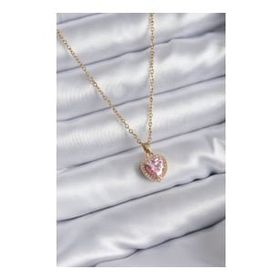 Clariss 316L Çelik Zincir Gold Renk Pembe Zirkon Taş Kalp Model Charm Kadın Kolye