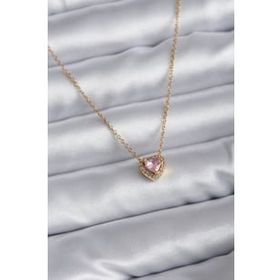 Clariss 316L Çelik Zincir Gold Renk Pembe Zirkon Taşlı Charm Kadın Kolye