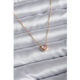 Clariss 316L Çelik Zincir Gold Renk Pembe Zirkon Taşlı Charm Kadın Kolye
