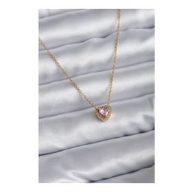 Clariss 316L Çelik Zincir Gold Renk Pembe Zirkon Taşlı Charm Kadın Kolye