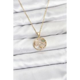 Clariss 316L Çelik Zincir Gold Renk Şans Kolyesi Model Zirkon Taşlı Kadın Kolye