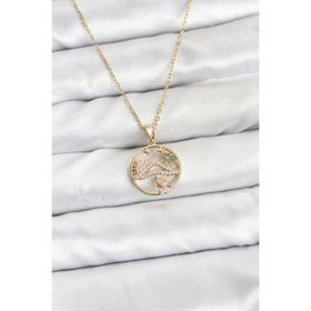 Clariss 316L Çelik Zincir Gold Renk Şans Kolyesi Model Zirkon Taşlı Kadın Kolye