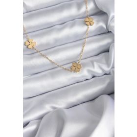 Clariss 316L Çelik Zincir Gold Renk Yonca Model Kadın Kolye