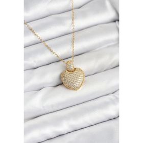 Clariss 316L Çelik Zincir Gold Renk Zirkon Taşlı Kalpli Kadın Kolye
