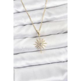 Clariss 316L Çelik Zincir Gold Renk Zirkon Taşlı Kutup Yıldızı Model Kadın Kolye