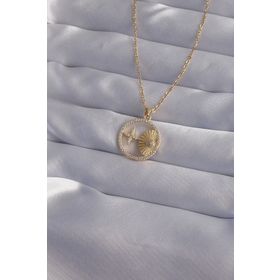 Clariss 316L Çelik Zincir Gold Renk Zirkon Taşlı Yıldız Figürlü Oval Kolye
