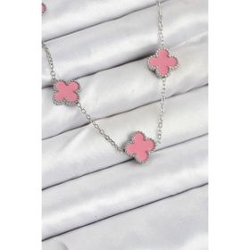 Clariss 316L Çelik Zincir Gümüş Pembe Renk Yonca Kadın Kolye