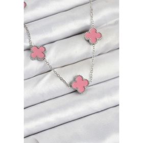 Clariss 316L Çelik Zincir Gümüş Pembe Renk Yonca Kadın Kolye