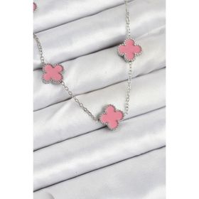 Clariss 316L Çelik Zincir Gümüş Pembe Renk Yonca Kadın Kolye
