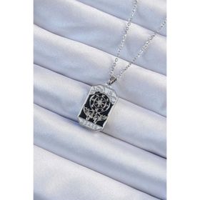 Clariss 316L Çelik Zincir Gümüş Renk İşlemeli Siyah Mineli Tarot Kolye