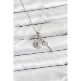 Clariss 316L Çelik Zincir Gümüş Renk Kilit Anahtar Model Zirkon Taşlı Kadın Kolye