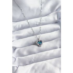 Clariss 316L Çelik Zincir Gümüş Renk Mavi Kristal Kalp Model Zirkon Taş Detay Kadın Kolye