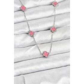 Clariss 316L Çelik Zincir Gümüş Renk Pembe Baby Boy Yonca Kadın Kolye