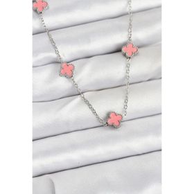 Clariss 316L Çelik Zincir Gümüş Renk Pembe Baby Boy Yonca Kadın Kolye