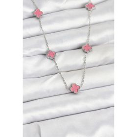 Clariss 316L Çelik Zincir Gümüş Renk Pembe Baby Boy Yonca Kadın Kolye