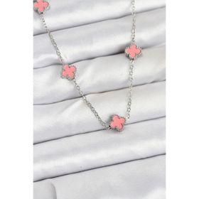 Clariss 316L Çelik Zincir Gümüş Renk Pembe Baby Boy Yonca Kadın Kolye
