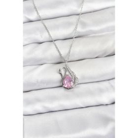 Clariss 316L Çelik Zincir Gümüş Renk Pembe Kuğu Model Zirkon Taşlı Kadın Kolye