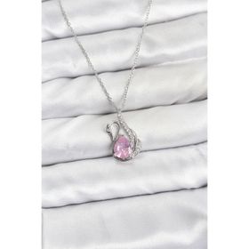 Clariss 316L Çelik Zincir Gümüş Renk Pembe Kuğu Model Zirkon Taşlı Kadın Kolye