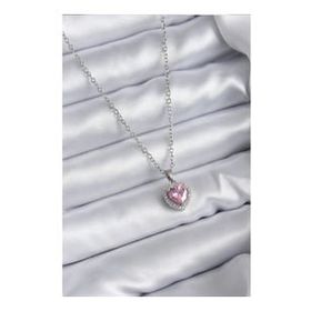 Clariss 316L Çelik Zincir Gümüş Renk Pembe Zirkon Taş Charm Model Kadın Kolye
