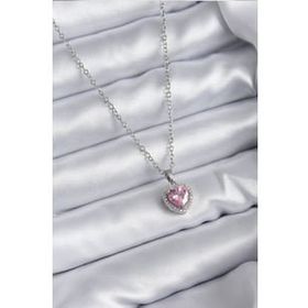 Clariss 316L Çelik Zincir Gümüş Renk Pembe Zirkon Taş Charm Model Kadın Kolye
