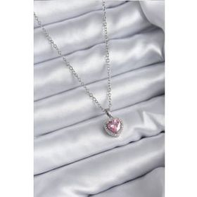 Clariss 316L Çelik Zincir Gümüş Renk Pembe Zirkon Taş Charm Model Kadın Kolye