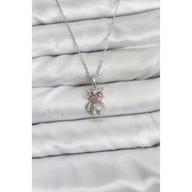 Clariss 316L Çelik Zincir Gümüş Renk Teddy Bear Model Zirkon Taşlı Kadın Kolye