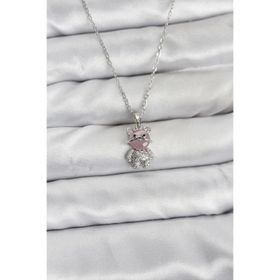 Clariss 316L Çelik Zincir Gümüş Renk Teddy Bear Model Zirkon Taşlı Kadın Kolye