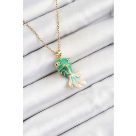 Clariss 316L Çelik Zincir Yeşil Balık Model Gold Renk Kadın Kolye