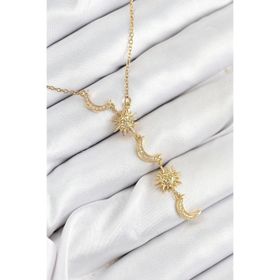 Clariss 316L Çelik Zirkon Taşlı Ay Ve Güneş Model Gold Renk Kadın Kolye
