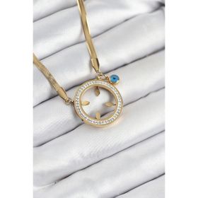 Clariss 316L Çelik Zirkon Taşlı Çeyrek Takılabilir Gold Renk Kadın Kolye