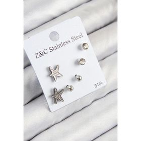 Clariss 316L Çelik Zirkon Taşlı Deniz Yıldızı Model Gümüş Renk Kadın Set Küpe
