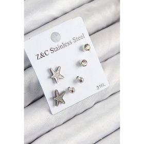 Clariss 316L Çelik Zirkon Taşlı Deniz Yıldızı Model Gümüş Renk Kadın Set Küpe