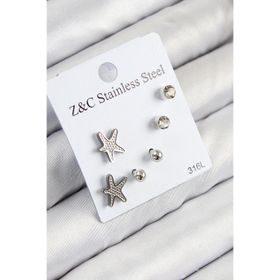 Clariss 316L Çelik Zirkon Taşlı Deniz Yıldızı Model Gümüş Renk Kadın Set Küpe