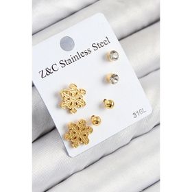 Clariss 316L Çelik Zirkon Taşlı Kar Tanesi Model Gold Renk Kadın Set Küpe