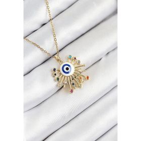 Clariss 316L Çelik Zirkon Taşlı Nazar Model Gold Renk Kadın Kolye