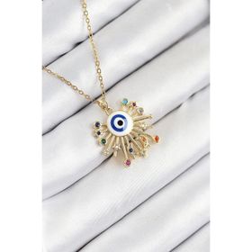 Clariss 316L Çelik Zirkon Taşlı Nazar Model Gold Renk Kadın Kolye