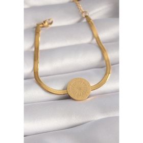 Clariss 316L İtalyan Zincir Model Çelik Gold Renk İşlemeli Madalyon Figür Kadın Bileklik