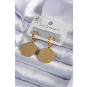 Clariss 316L Pentagram İşleme Model Çelik Gold Renk Kadın Küpe