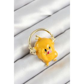 Clariss 3D Kulaklıklı Sarı Civciv Figürlü Gold Renk Kadın Broş