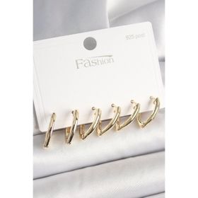Clariss 925 Ayar Gümüş Çivi Pirinç Gold Renk Üçgen Model Kadın Küpe Seti
