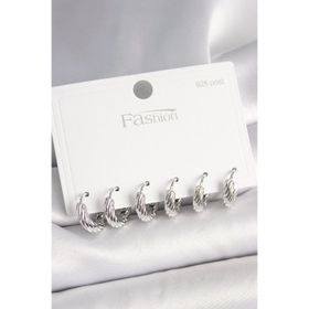 Clariss 925 Ayar Gümüş Çivi Pirinç Gümüş Renk İşlemeli Halka Model Kadın Küpe Seti