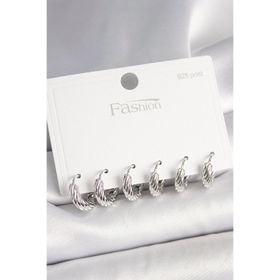 Clariss 925 Ayar Gümüş Çivi Pirinç Gümüş Renk İşlemeli Halka Model Kadın Küpe Seti