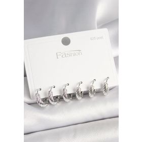Clariss 925 Ayar Gümüş Çivi Pirinç Gümüş Renk İşlemeli Halka Model Kadın Küpe Seti