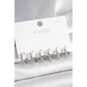 Clariss 925 Ayar Gümüş Çivi Pirinç Gümüş Renk Sarmal Halka Model Kadın Küpe Seti